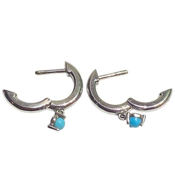 BABYGOLD 14K White Gold Turquoise Charm Huggies Earrings - Picture 7 of 10